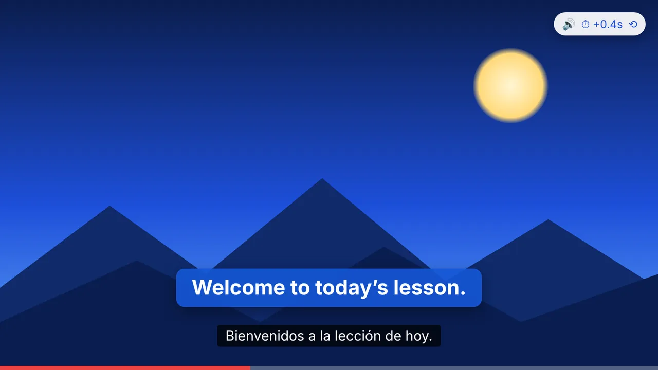 A video with translated subtitles and a small control bar