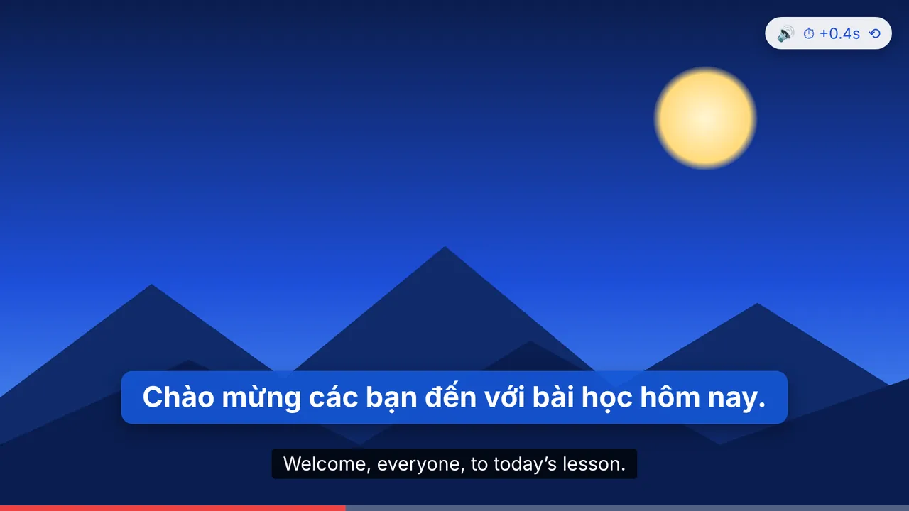 Video có phụ đề dịch và thanh điều khiển nhỏ